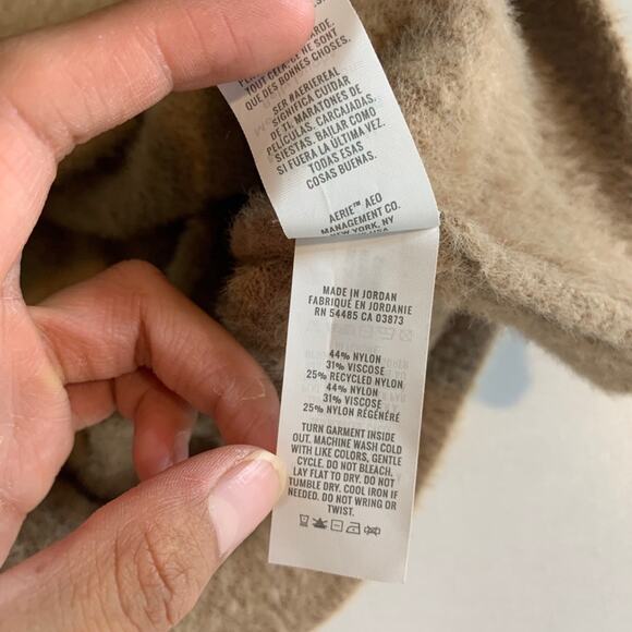 Aerie Sweater Womens S Small Stone Fuzzy Cozy Ribbed Oversized Crewneck Pullover - Picture 11 of 13